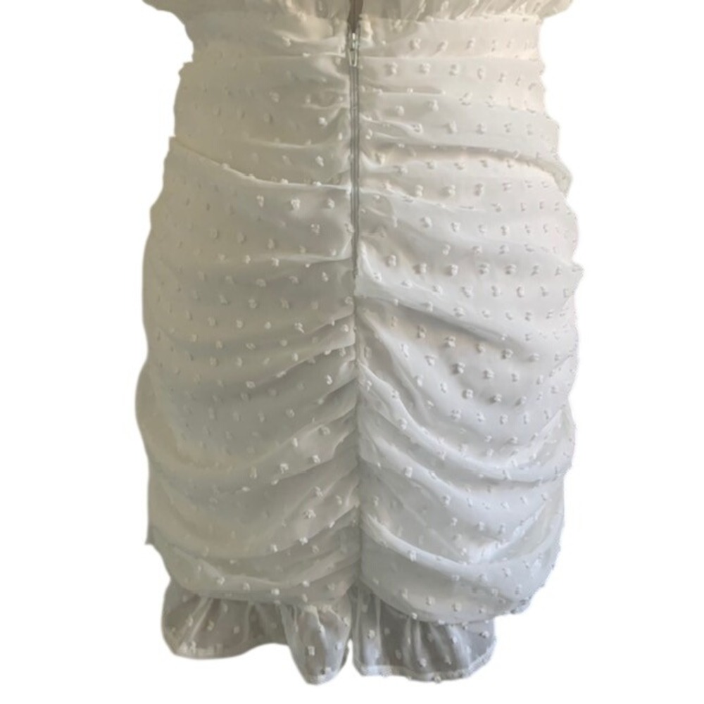 NWT Romantic Coquette Swiss Dot Ivory Ruched V Neck Mini Dress L Bridal Shower L - Picture 7 of 12